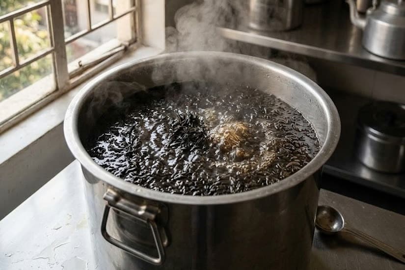 Whole-leaf tea being brewed at the ferment house